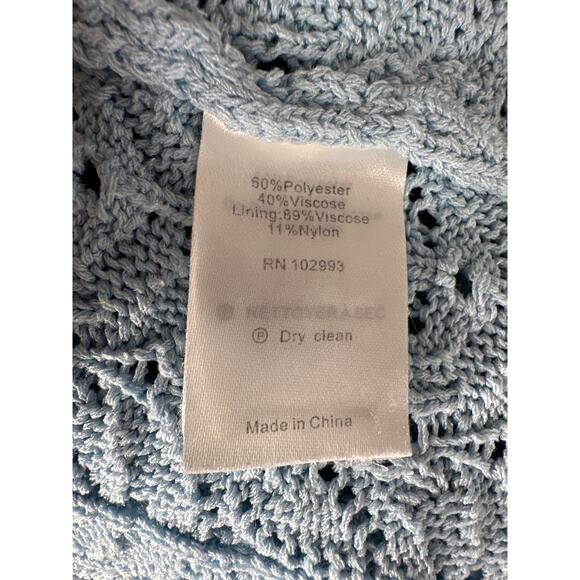 Ronny Kobo Crochet Knit Tank Dress Sleeveless V-Neck Maxi Column Blue Medium - Picture 7 of 9